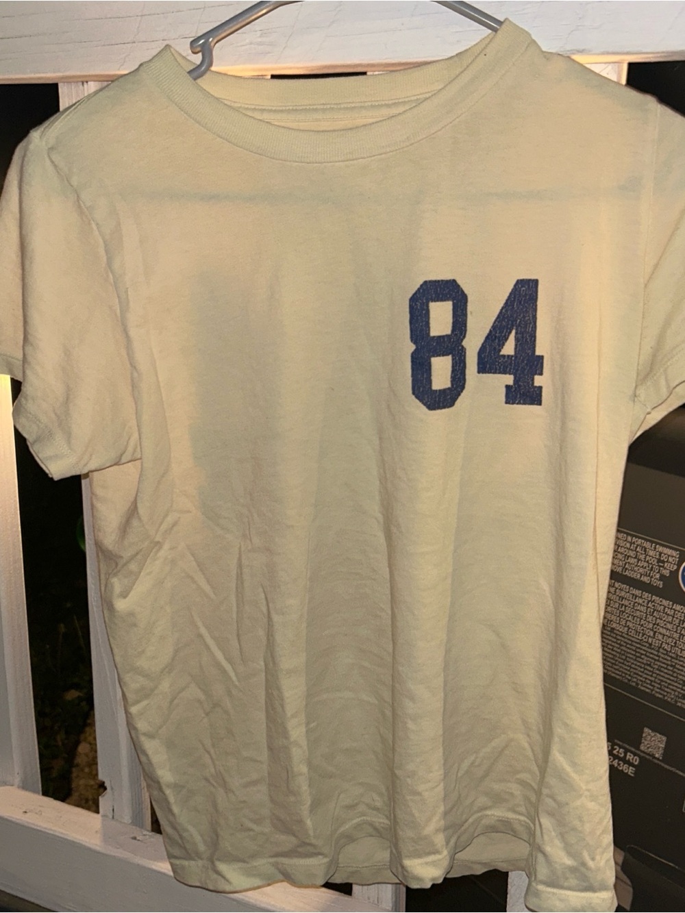 Brandy Melville Pale Yellow Tee with Blue Graphic